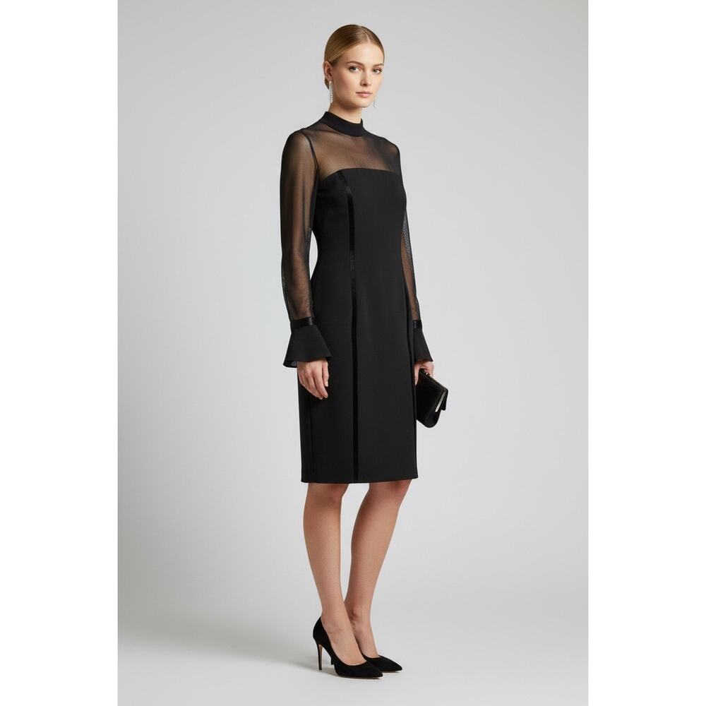 Oleg Cassini Black Tie Vintage Sheer Illusion Dress Long Sleeve Black Size 8